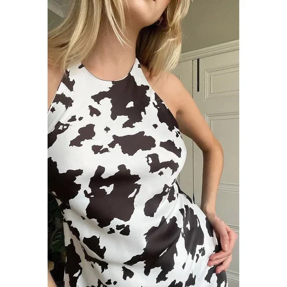 Urban Outfitters Cow print silky Halter Dress SM - Picture 4 of 12